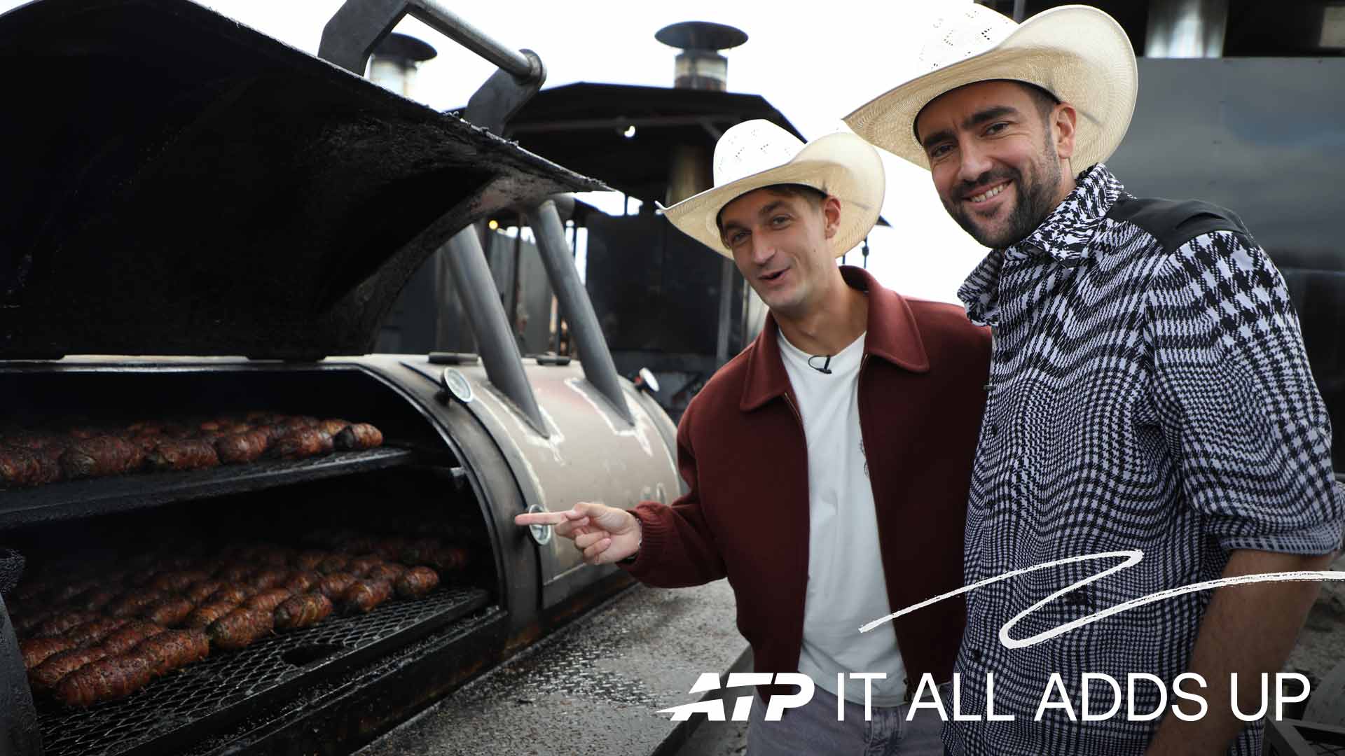 Terence Atmane and Marin Cilic learn about the art of barbecuing in Dallas.