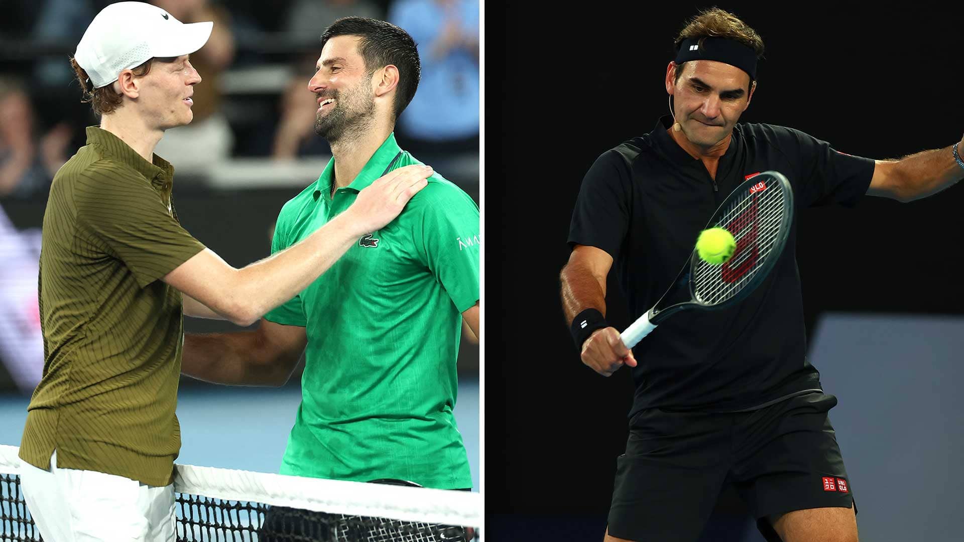Jannik Sinner, Novak Djokovic and Roger Federer