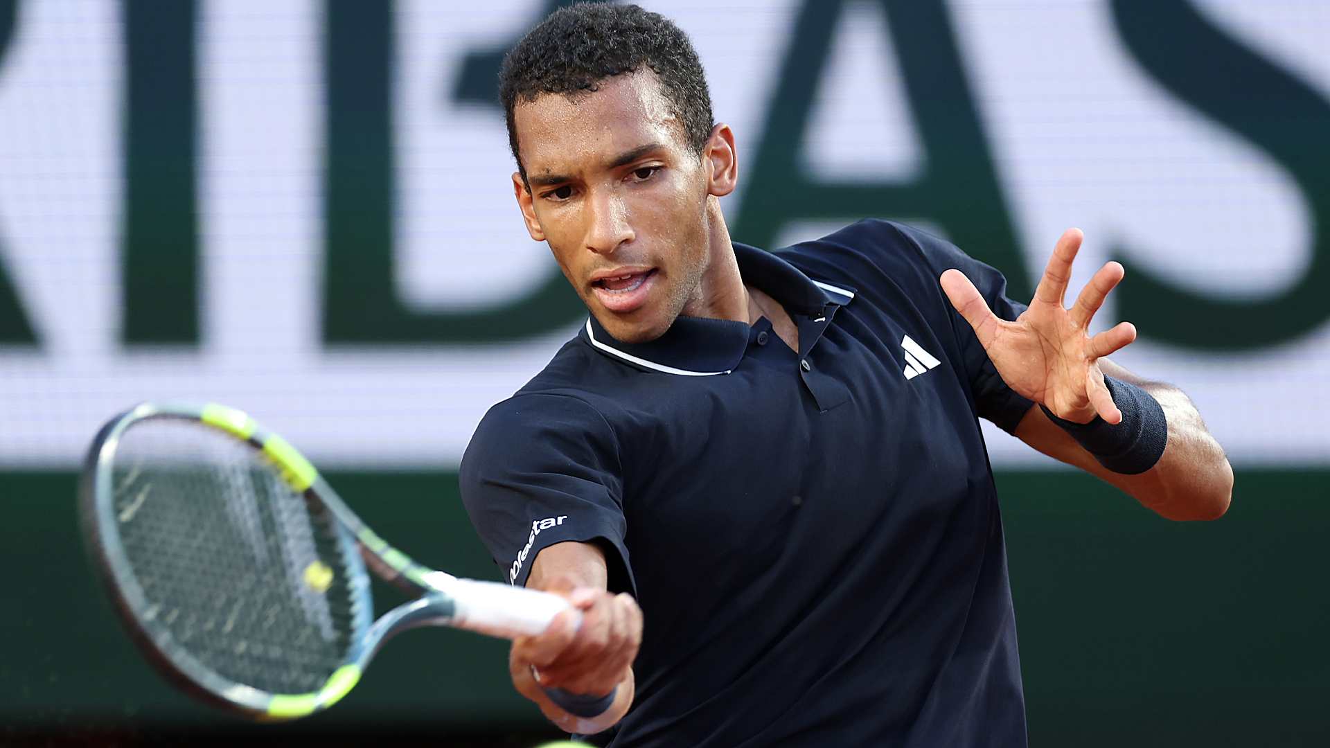 Felix Auger-Aliassime in action on Tuesday at Roland Garros.