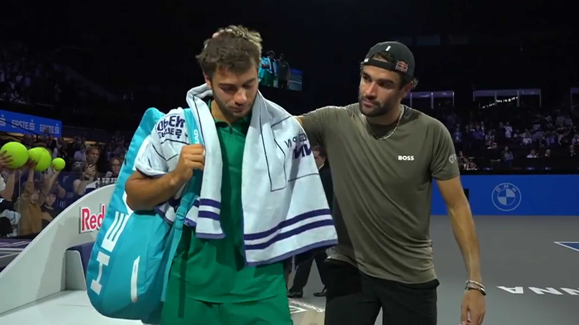 Matteo Berrettini advanced to the quarter-finals at the Erste Bank Open after Flavio Cobolli retired.